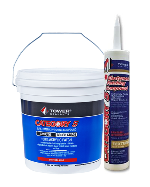 Category 5 Elastometric Patching Compound Bucket and Caulk Tube